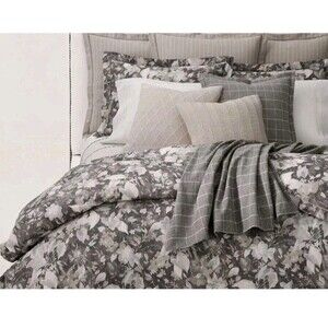 Ralph Lauren Avery Duvet Cover King Bed Gray Chrysanthemum Floral NEW
